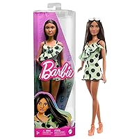 Barbie Fashionistas Doll with Brunette Hair, Green Polka Dot Romper, Orange Heels & Sunglasses