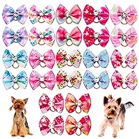 JpGdn24PCS/12Pairs Small Dogs Hair Bows with Rubber Band Puppy Hair Bows with Rhinestone for Girls Female Cat Kitten Bunny Rabbit Poodle Top Knot Elastic Hair Bowknot Grooming Accessories Attachment…