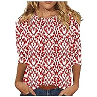 Blouses for Women Dressy Casual Dressy Crew Neck 3/4 Length Sleeve Tops Summer Vintage Floral Print Shirts Relaxed Fit Tees