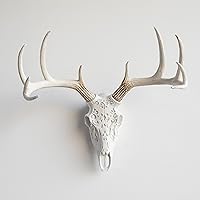 Faux Taxidermy Decorative Carved Deer Skull Wall Mount, White/Natural, DBS0100