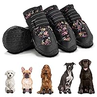 Dog Shoes for Small Dogs: Breathable Medium Dog Boots Paw Protector for Summer Hot Pavement Winter Snow, Outdoor Walking Dog Booties, Indoor Hardfloors Anti-Slip Sole Flower-Black 4PCS-Size 3
