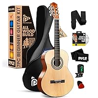 Pyle Beginner Acoustic Guitar Kit, 4/4 Full Size All Wood Instrument for Beginners, Adults, 39