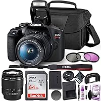 Canon Rebel T7 DSLR Camera with 18-55mm Lens Kit and Sandisk 64GB Ultra Speed Memory Card, Creative Lens Filters, Carrying Case | Limited Edition Bundle (Renewed)