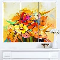 Designart Fantastic Colorful Gerbera Flowers Modern Floral Wall Art Canvas, 36x28-3 Panels