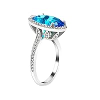Women White Gold Plated Oval Cut Blue AAA CZ Simulated Aquamarine Wedding Engagement Solitarie Ring (Size 6 7 8 9 10) RJ214