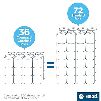 Compact Coreless 2-Ply Recycled Toilet Paper by GP PRO (Georgia-Pacific); 19375; 1;000 Sheets Per Roll; 36 Rolls Per Case
