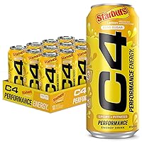 C4 Energy Drink, Starburst Lemon, Carbonated Sugar Free Pre Workout Performance with no Artificial Colors or Dyes, 16 Oz, 12 Count