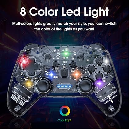 Switch Controller, Switch Pro Controller for Switch/Switch Lite/Switch OLED, 9 Color Adjustable RGB Hue Light Switch Controllers Pro with Joystick, Bluetooth Controller, Turbo, Gyro Shaft and Dual Vibration Handles for Nintendo Switch and PC