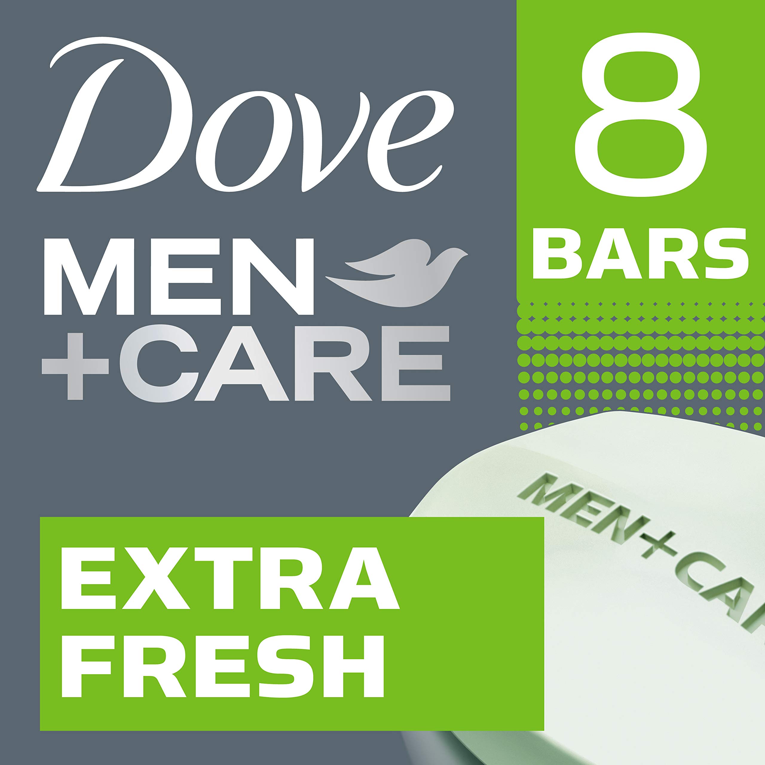Dove Men+Care 3 in 1 Bar Cleanser for Body, Face, and Shaving Extra Fresh Body and Facial Cleanser More Moisturizing Than Bar Soap to Clean and Hydrate Skin 3.75 Ounce (Pack of 8)