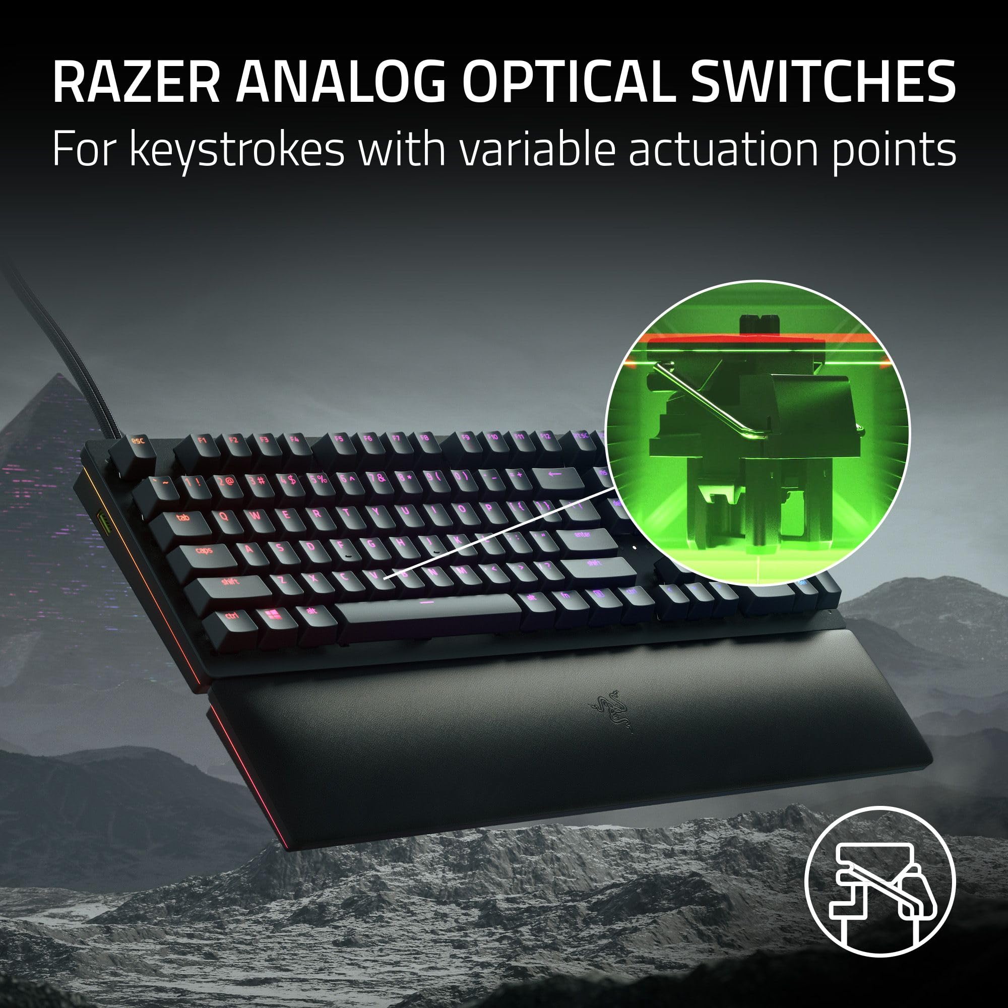 Razer Huntsman V2 (Analog Switch) - Optical Gaming Keyboard with Near-Zero Input Latency (Analog Optical-Mechanical Switches, Doubleshot PBT Keycaps, Detachable USB-C Cable) UK Layout | Black