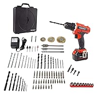 Stalwart - 75-PT1040 20V Cordless Drill with Rechargeable Lithium-Ion Battery and 89 Piece Accessory Set - Portable Power Tool with Bits, Drivers and Brushes Red