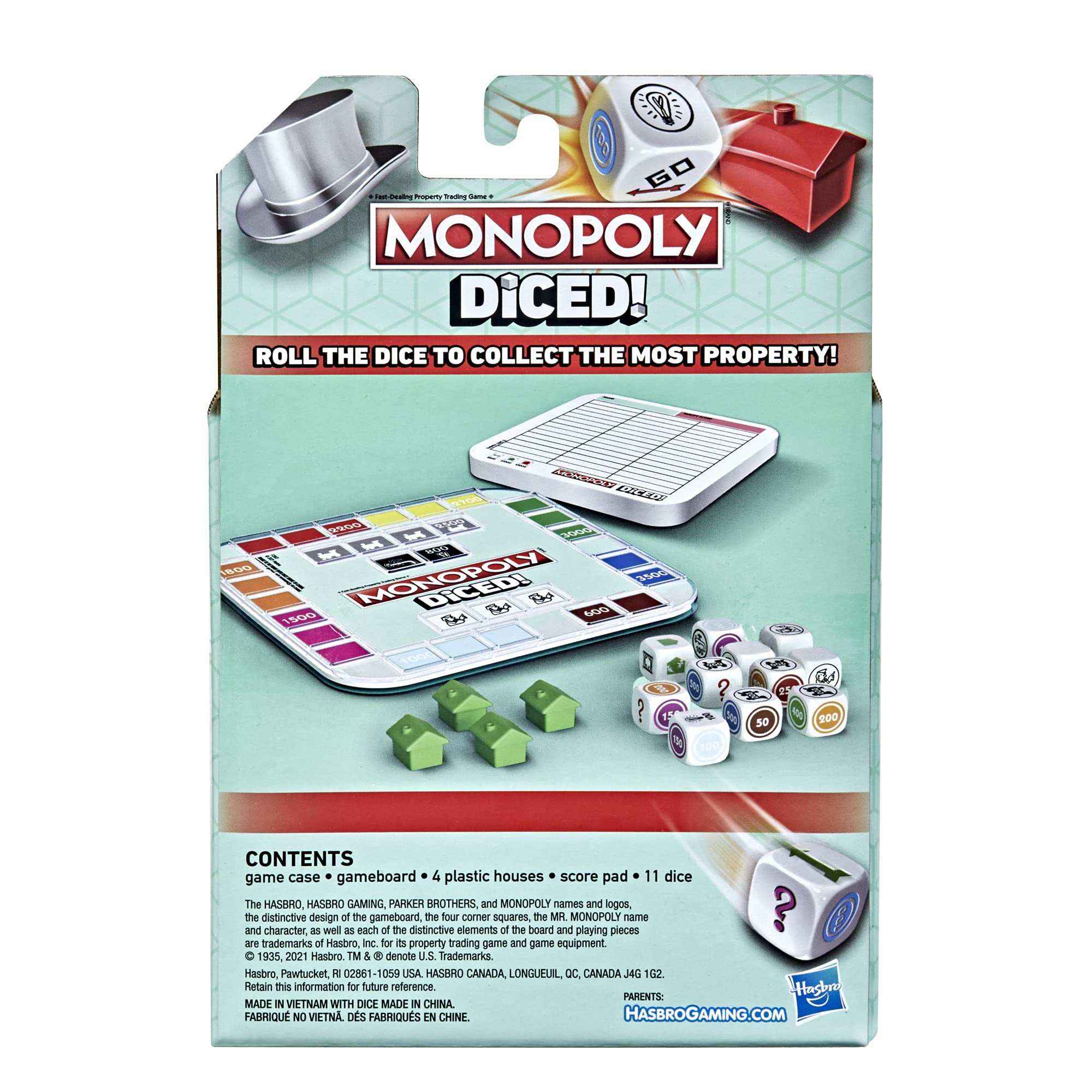 MONOPOLY Diced Game, Easy to Learn Game, Quick Game, Portable Travel Board Game, Fast Game for Kids Ages 8 and Up