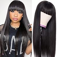 Straight Human Hair Wigs with Bangs None Lace Front Wigs 150% Density Glueless Machine Made Brazilian Virgin Human Hair Wigs for Black Women Natural Color(24 Inch, Straight)