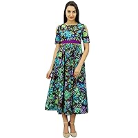 Bimba Women's Cotton Cold-Shoulder Long Dress with Pom Pom Chic Trendy Clothing