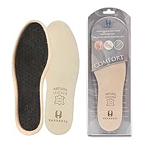 HANDARTE Genuine Leather Insoles - Vegetable Tanned - Odor Eater Natural Padded - Magic Absorbent and Thin - Compatible with Any Shoe - Tan - Daily Comfort with Keychain Gift (US M10 | EU44)