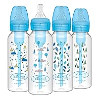 Natural Flow Anti-Colic Options+ Narrow Baby Bottles, Nature Designs, 8oz/250mL, with Level 1 Slow Flow Nipples 4-Pack, Blue, 0m+