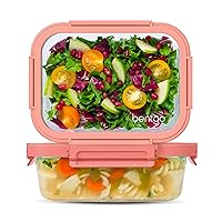 Bentgo®️ Glass Leak-Proof Food Storage Set - 4-Piece Stackable 1-Compartment Meal Prep Containers - Airtight Lids, Reusable, BPA-Free, Microwave, Freezer, Oven, & Dishwasher Safe (Coral Wash)