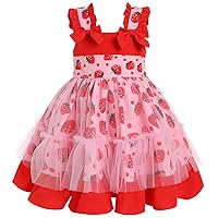 Baby Girls Tutu Dress Princess Sleveless Strawberry Birthday Party Easter Valentine's Day Ruffle Tulle Dress