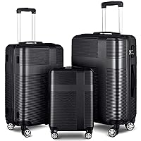 Luggage Sets 3 Piece, Luggage With Tsa Lock Abs Suitcase Set With Hooks and Spinner Wheels Light Weight Luggage Set for Travel Black As shown