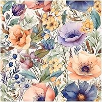 HAOKHOME 93362 Vintage Wallpaper Peel and Stick Floral Removable Wall Paper Beige/Purple/Coral Stick on Wall Mural Contact Paper 17.7in x 9.8ft