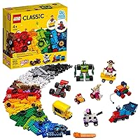 LEGO Classic Bricks and Wheels 11014 Building Kit, Includes a Toy Car, Train, Bus, Robot, Skateboarding Zebra, Race Car, Bunny in a Wheelchair, Pull-Along Duck and a Monkey on a Banana Skateboard