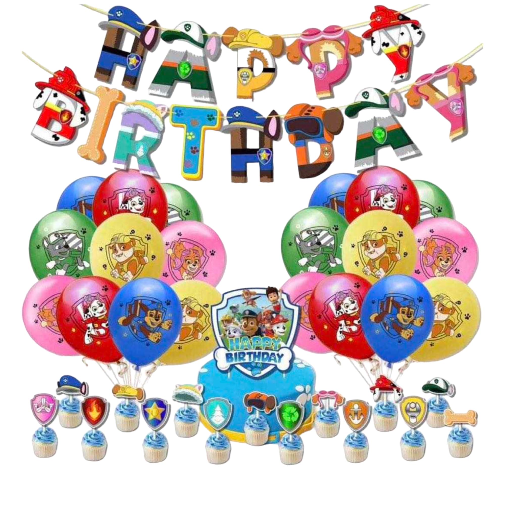 Paw Dog Patrol Birthday Decorations and Banner - Paw Dog Patrol Party Balloons - Character Cake Topper and Cupcake Picks - Kids Dog Theme Birthday Party by Jolly Jon