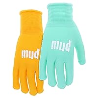 MUD - Women's Everyday, Mini-Dot Palm, 2 PK, Nylon Knit, Lightweight Garden Gloves, Saffron & Mint Colored, Medium/Large (MD35001M-WML2P)