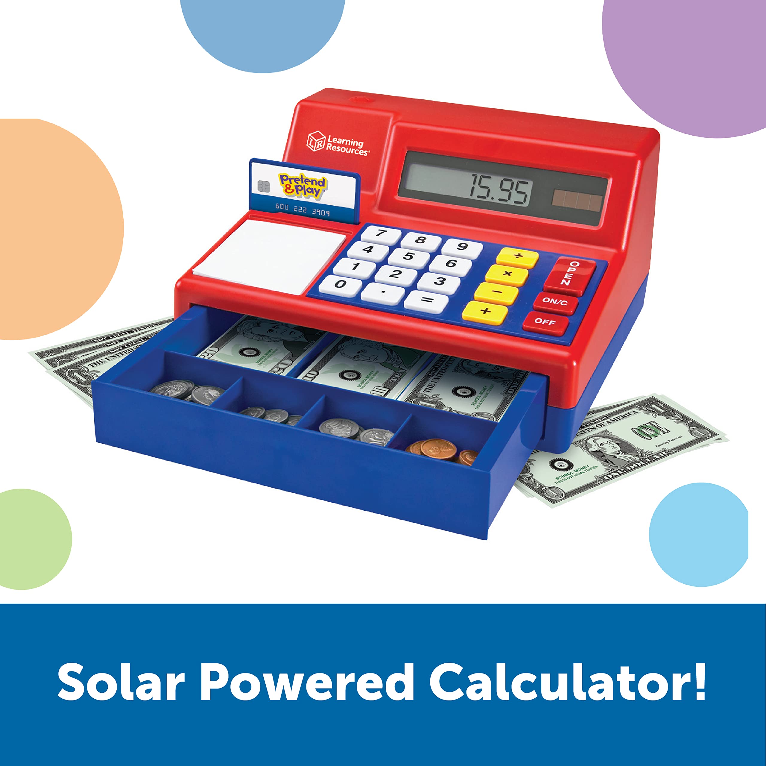 Learning Resources Pretend & Play Calculator Cash Register - 73 Pieces, Ages 3+ Develops Early Math Skills, Play Cash Register for Kids, Toy Cash Register, Play Money for Kids,Back to School