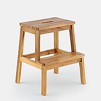 Dolonm Acacia Wood Two Step Stool Small Size Rectangle, Toddler Step Stool 250lbs Wooden Adults and Kids 2 Steps Stools Footstools for Kitchen Living Room Sofas Sub-Stool