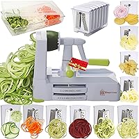 Brieftons 10-Blade Vegetable Spiralizer: Strongest-Heaviest Duty Spiral Slicer, Best Veggie Pasta Spaghetti Maker for Low Carb/Paleo/Gluten-Free, With Container, Lid, Blade Caddy, 4 Recipe Ebooks