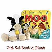 Moo Peek-a-Flap Gift Set: Includes Lift-A-Flap Board Book and Cuddly Plush Toy Friend for Birthdays, Baby Showers, Christmas and Easter Basket Stuffers