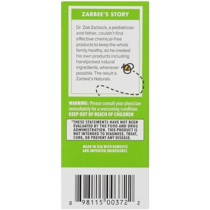 Zarbee's Children's Cough Syrup + Mucus with Dark Honey, Vitamin C, Zinc & Ivy Leaf Extract, Drug & Alcohol-Free, Cherry Flavor, 2Fl Oz