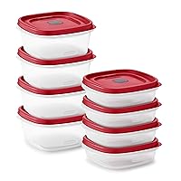16 Piece set (8 Containers & 8 Lids) Food Storage Containers with Lids and Steam Vents, Microwave and Dishwasher Safe, Red