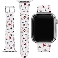 Wrist Band Compatible for Apple Watch Series 7/6/5/4/3/2/1/SE & Matching Phone Case Bracelet USA Top Cute Stars American Strap 38-40-41-42-44-45 mm Print Trend Patriotic Flag Pattern PU Leather