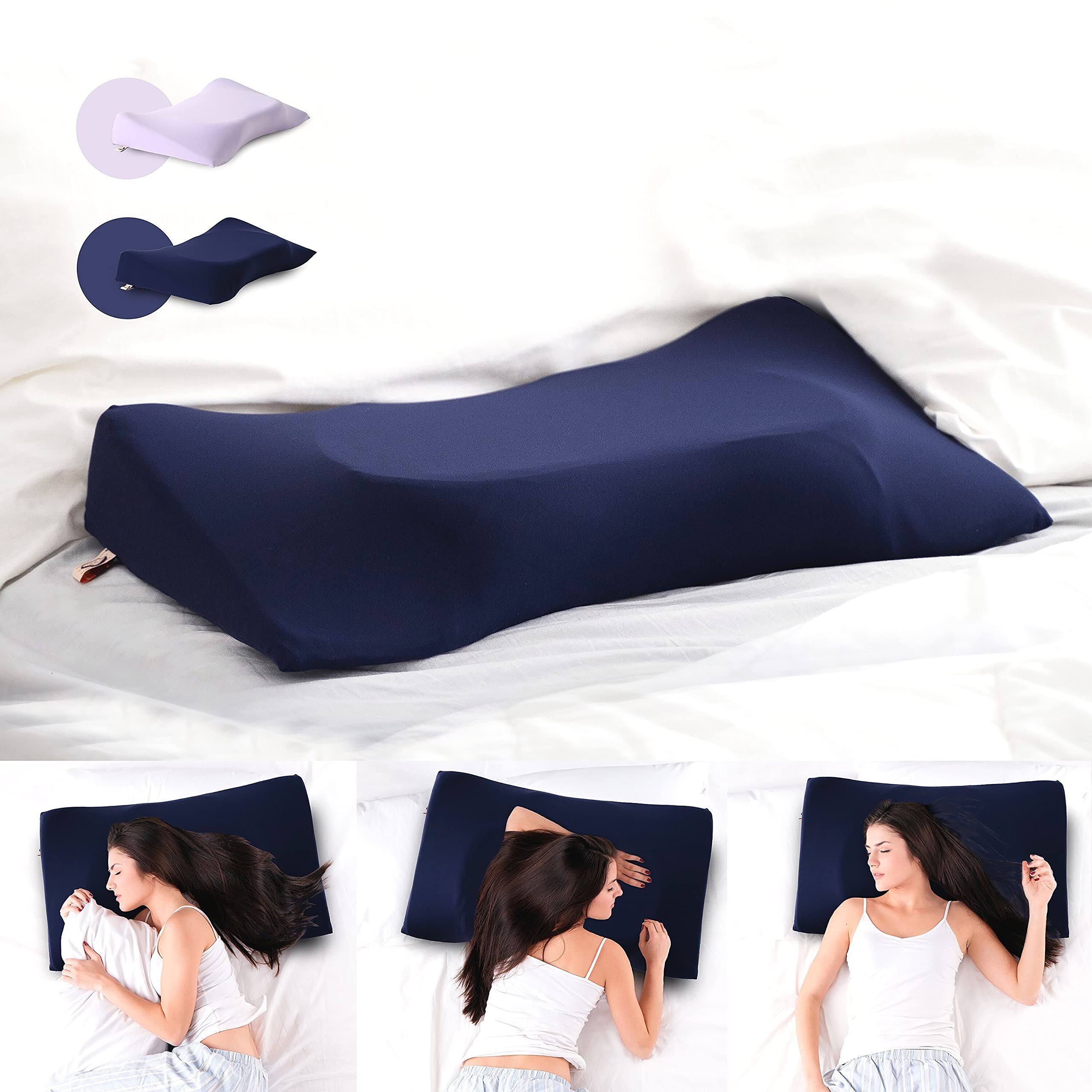 SLEEPY TOAST Memory Foam Pillows, Orthopedic Pillows for Neck Pain, Neck & Cervical Pillows for Side Sleepers, Stomach & Back Sleeper Pillows, Thin & Flat Pillow, Cooling Pillow Cases with Bag-Navy