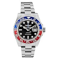 Men's GMT Watches, Red and Blue Ceramic Bezel, Quartz Movement, Luminous, Sapphire Glass, Luxury Business Watches for Men.