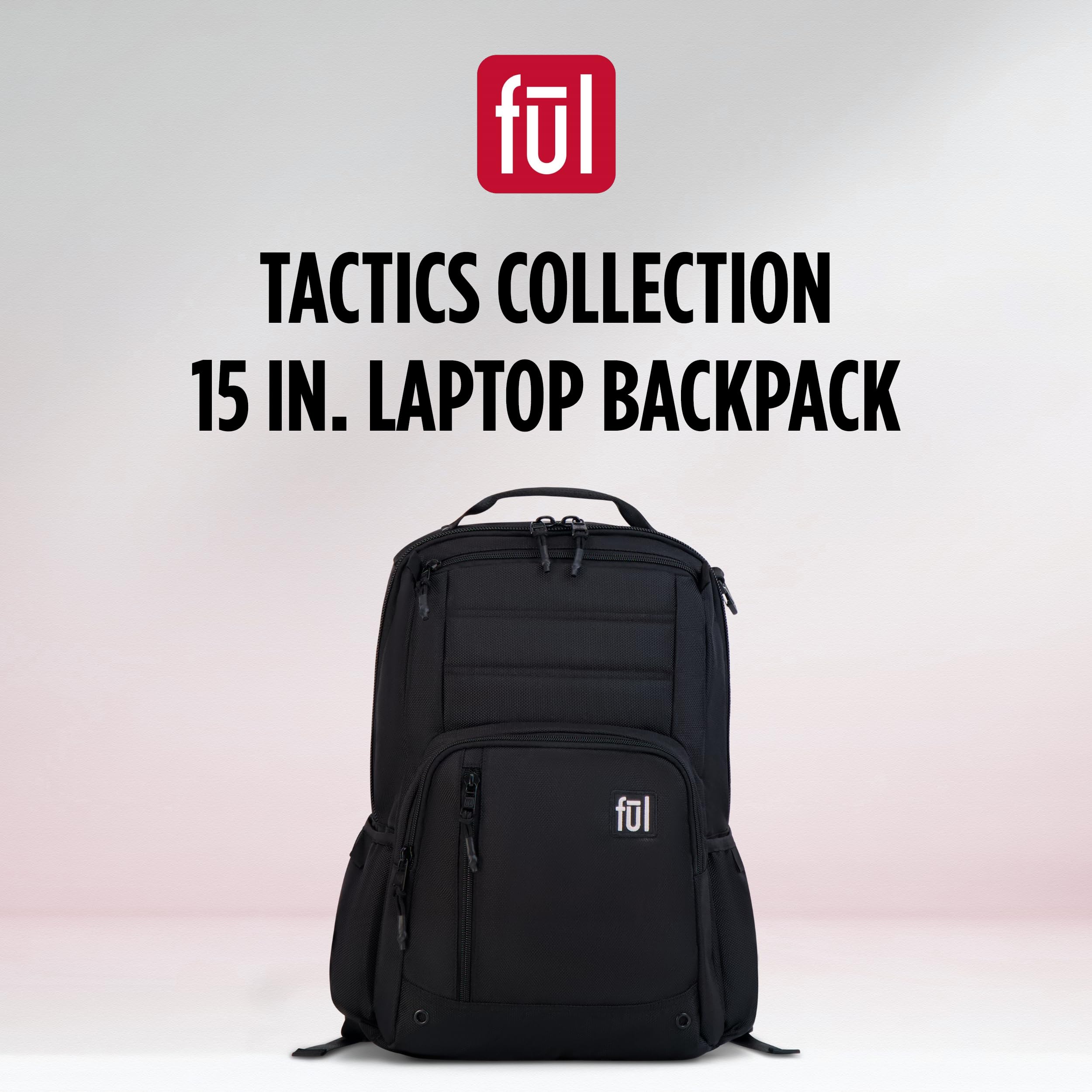 FUL Tactics Collection 15 Inch Laptop Backpack, Phantom Padded Computer Bag for Commute or Travel, Black