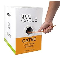 trueCABLE Cat5e Riser (CMR), 1000ft, Orange, 24AWG 4 Pair Solid Bare Copper, 350MHz, PoE++ (4PPoE), ETL Listed, Unshielded Twisted Pair (UTP), Bulk Ethernet Cable