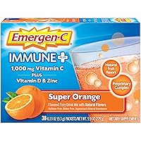 Emergen-C Immune+ 1000mg Vitamin C Powder, with Vitamin D, Zinc, Antioxidants and Electrolytes for Immunity, Immune Support Dietary Supplement, Super Orange Flavor - 30 Count/1 Month Supply