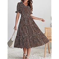 Women's Dresses Polka Dot Print Puff Sleeve Ruffle Hem Dress Dress for Women