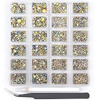 8000 PCS Hot Fix Round Crystals Gems Glass Stones Hotfix Flat Back Rhinestones for DIY Making with 1 Tweezers and 1 Pick Pen (Light Yellow AB)