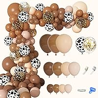 170Pcs CowBoy Balloons Garland Arch Kit, Cow Brown Neutral Blush Confetti Print Balloons for Western Cowboy Cowgirl Farm Animal Themed Baby Shower Bachelor Birthday Party Decorations Supplies