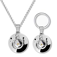 Uloveido Boy Look Up to The Sky Keychain Mustard Seed Round Disc Pendant Necklace and Keyring Set for Men Y670