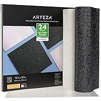 Arteza Glitter Paper, 24 Sheets, 12 x 12 Inches, Black and White Scrapbook Paper, Arts and Crafts Supplies for Holiday Decor, Decoupage, and DIY Projects