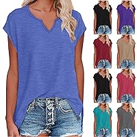 Womens Tank Tops Side Split Cap Sleeve T Shirt V Neck Dressy Casual Summer Top 2024 Fashion Basic Tees Clothes
