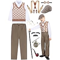 100 Days of School Old Man Costume for Kids Boys with Vest Shirt Pants Hat Grandpa Costume Accessories Set for Child