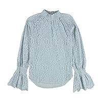 Womens Mock Neck Lace Pullover Blouse, Blue, X-Small