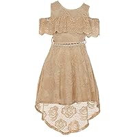 BluNight Cold Shoulder Floral Lace Hi Lo Wedding Bridesmaid Flower Girl Dress