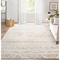 Area Rug Living Room Carpet: 8x10 Large Moroccan Soft Fluffy Geometric Washable Bedroom Rugs Dining Room Home Office Nursery Low Pile Decor Under Kitchen Table Light Brown/Ivory