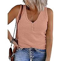 Plus Size V Neck Tank Tops for Women Summer Short Sleeve/Sleeveless Ribbed Button T-Shirts Tops Casual Henley Shirts